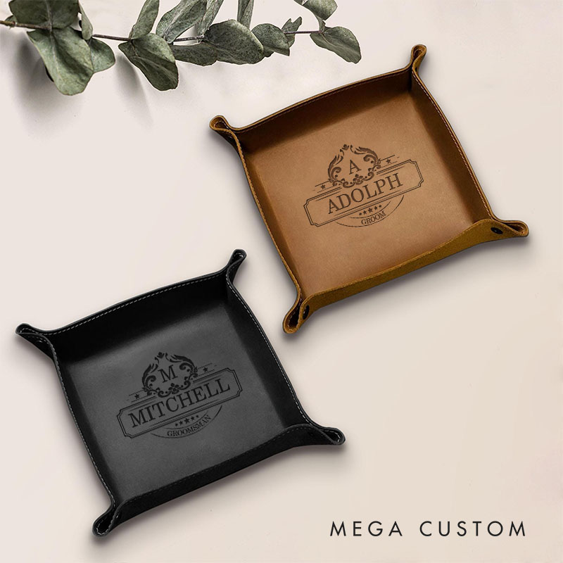 Personalized Leather Catchall Tray for Groom Groomsman Leather Storage Station Tray