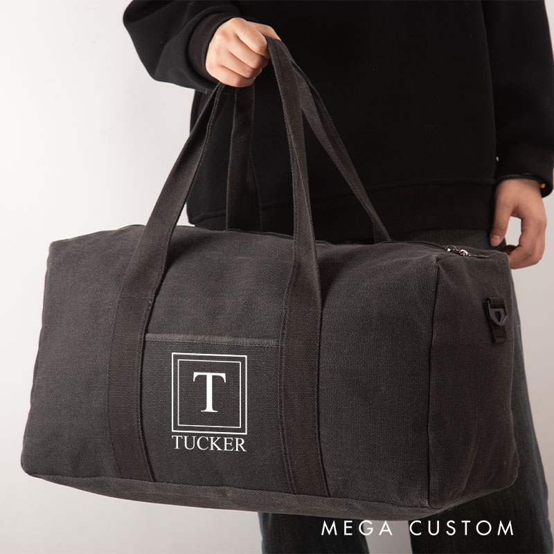 Personalized Named Canvas Duffle Bag for Men Travel Weekend Bag for Husband Groomsmen Duffle Bag