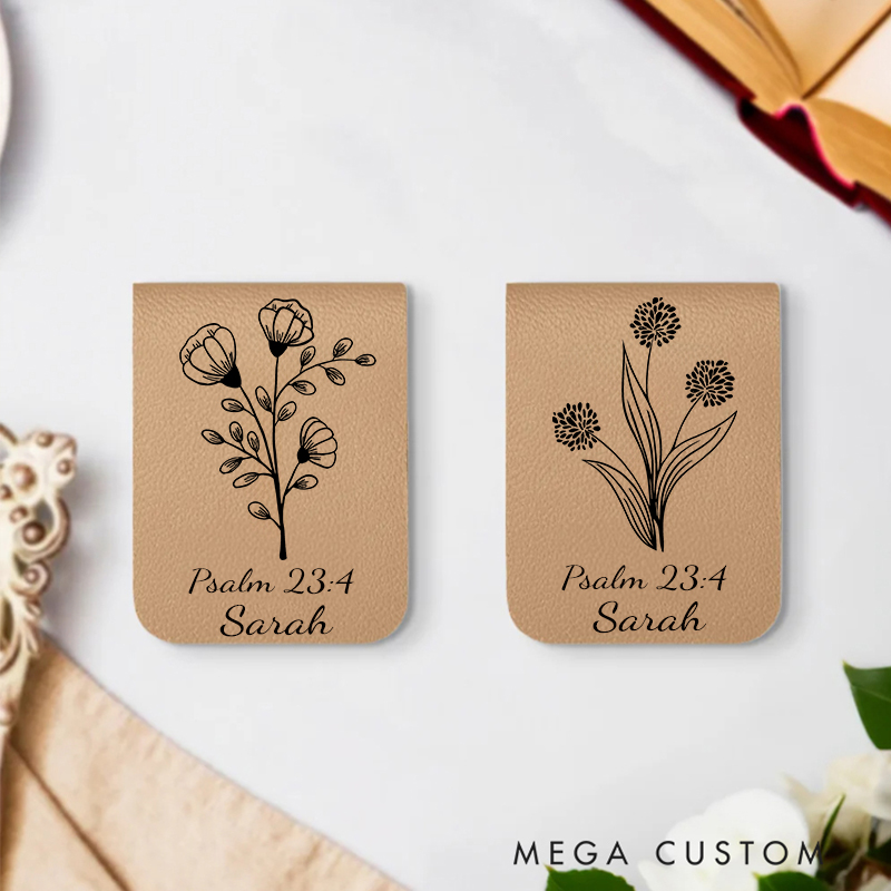 Personalised Floral Bible Verse Magnetic Leather Bookmark Clip with Name Birthday Gift for Bible Reader Book Lover Christian