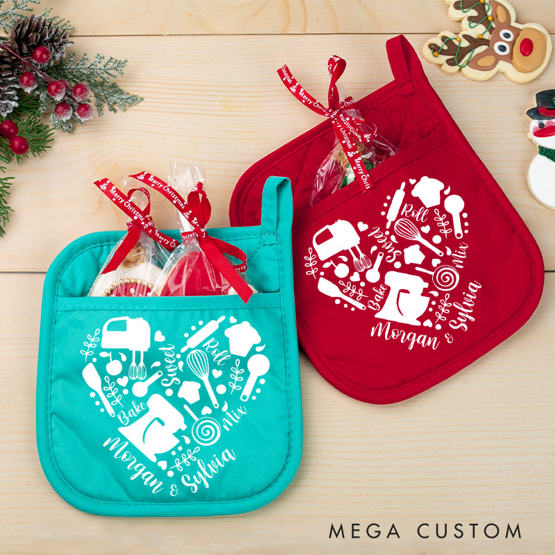 Personalized Couple Christmas Pot Holder Couple Anniversary Oven Mitt Baking Lover Pot Holder