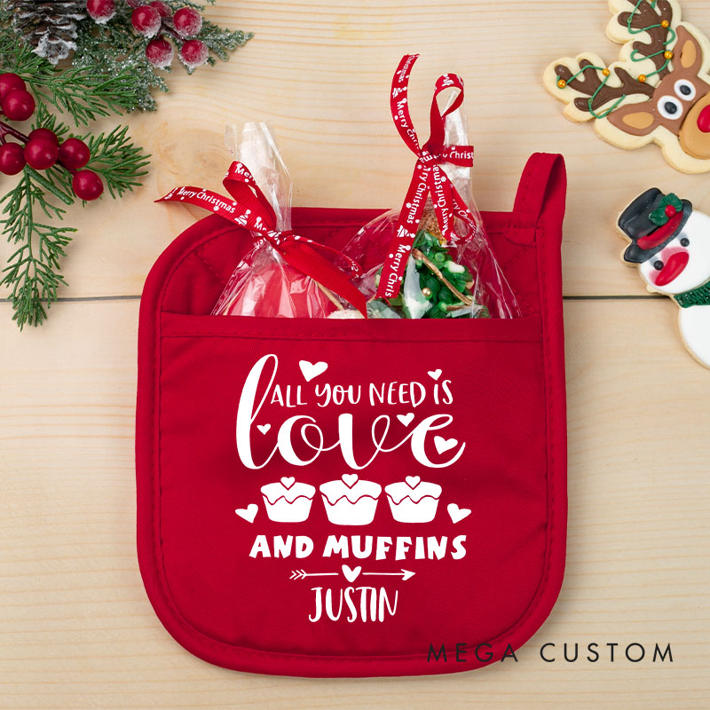 Personalized All You Need is Love and Muffins Christmas Pot Holder Couple Valentine's Day Pot Holder Gift for Girlfriend