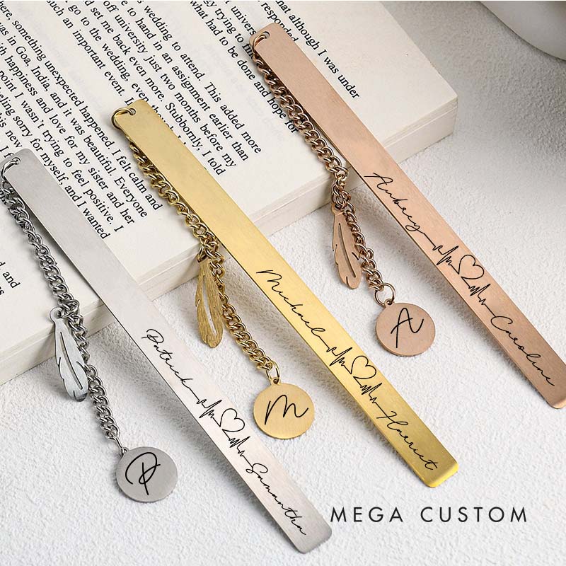 Personalized Couple Heartbeat Bookmark with Name Bookmark for Husband Wife Girlfriend Boyfriend