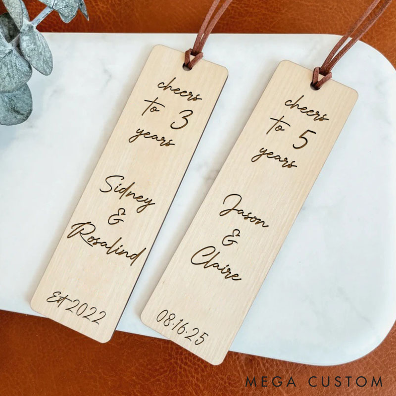 Personalized Cheers to 5 Years Bookmark Wood Couple Anniversary Gift Bookmark Wooden Bookmar for Wife Husband