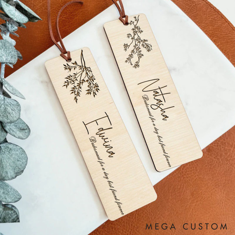Personalized Bridesmaid for a Day Best Friend Forever Floral Bookmark Wedding Bookmark from Bride Bachelorette Party Gift
