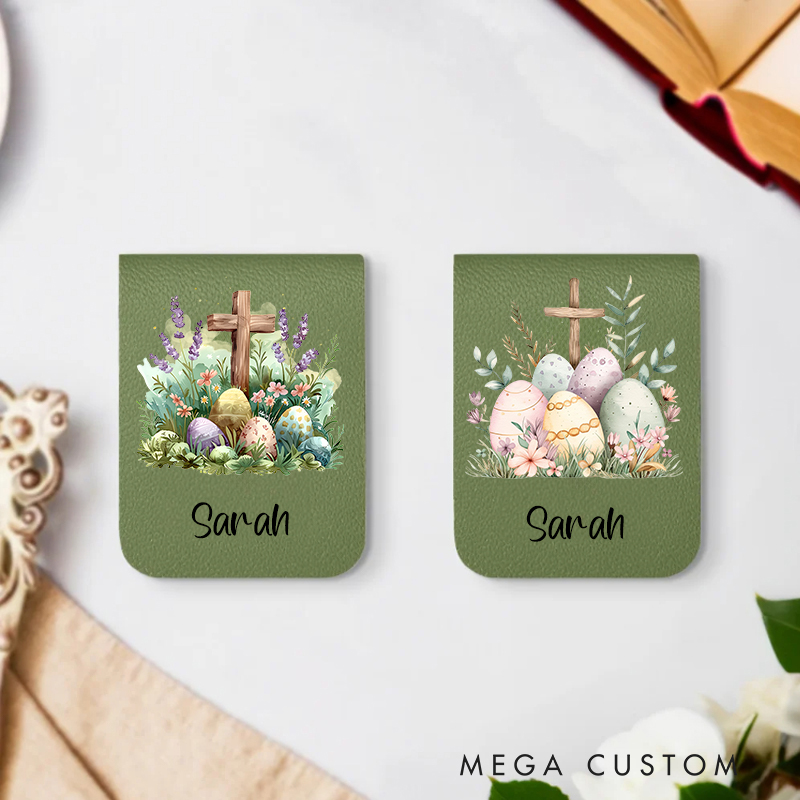 Personalized Floral Cross Easter Eggs Design Magnetic Bookmark Clip with Name Easter Birthday Gift for Book Lover Bookworm