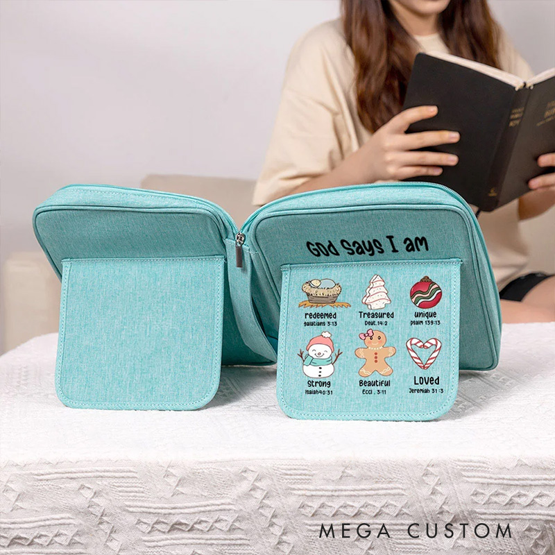 Personalized God Says I Am Redeemed Loved Portable Bible Storage Bag with Pen Slot and Zipper Bible Reading Christmas Birthday Gift for Christians