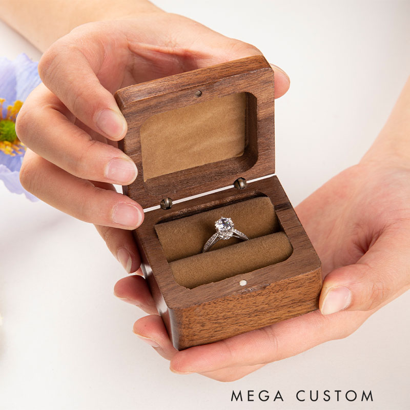 Personalized Mountain Peaks Couple Engagement Wedding Engraved Walnut Ring Box