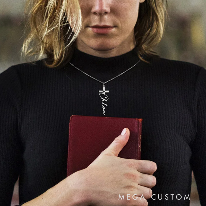 Personalized Cross Pendant Necklace with Name Crucifix Jewelry Christening Baptism Gift First Communion Gift for Her