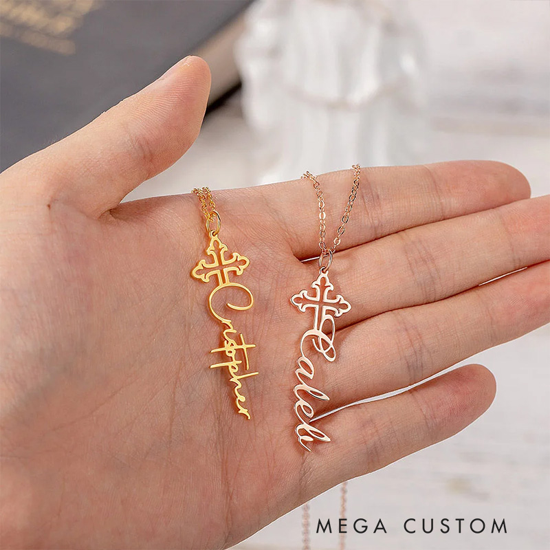 Personalized Dainty Cross Name Necklace Birthday Gift Christian Gift Baptism Gift for Women