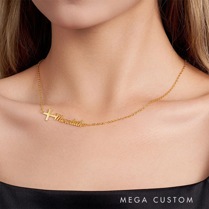 Personalized Cross Name Necklace Minimalist Jewelry Baptism Gift Religious Gift Birthday Gift for Christians Women