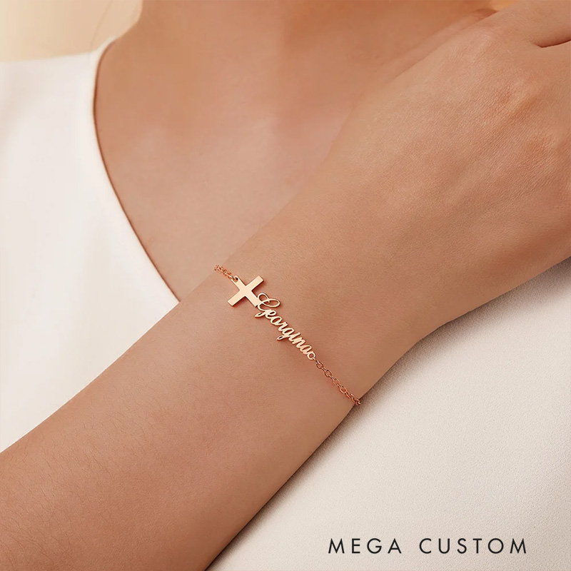 Personalized Cross Bracelet with Name Birthday Gift Christening Gift Religious Gift for Her