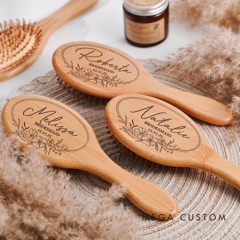 Personalized Bridesmaid Floral Wreath Hair Brushes Wedding Party Gift Hair Comb Bride Bachelorette Party Gift