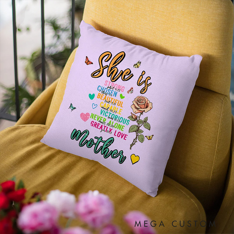 Personalized Bible Verse Heart Birth Flower Butterfly Throw Pillow with Nickname Home Decor Mother's Day Birthday Gift for Women