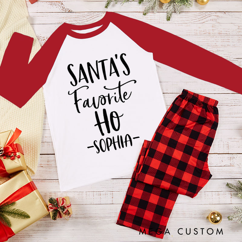 Personalized Couple Santa and Santa’s Favorite Ho Xmas Matching Pajamas Christmas Matching Pjs for Husband Wife Boyfriend Girlfriend