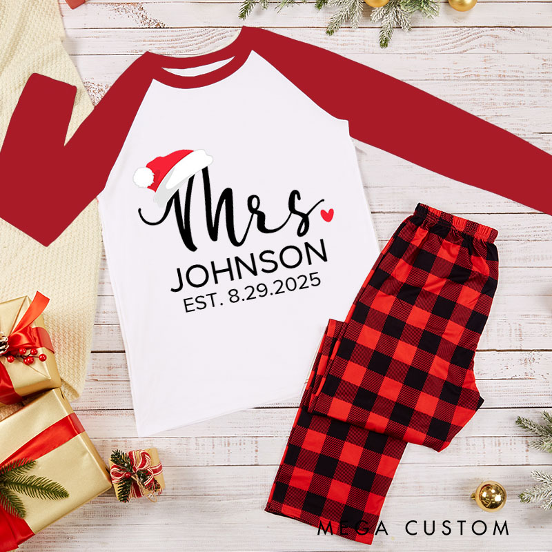 Personalized Couple Mr. and Mrs. with Christmas Hats Matching Pajamas Christmas Matching Pjs for Husband Wife Boyfriend Girlfriend