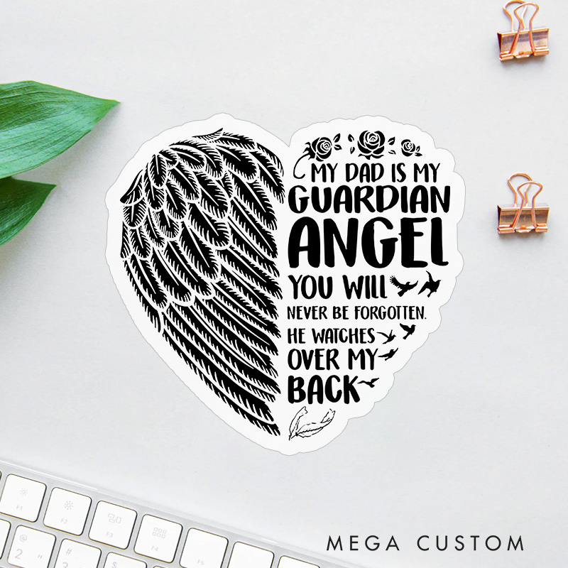 Personalized Dad Memorial Sticker Eternal Guardian Angel Winged Heart Never Forgotten Sympathy Gift Loss of Father