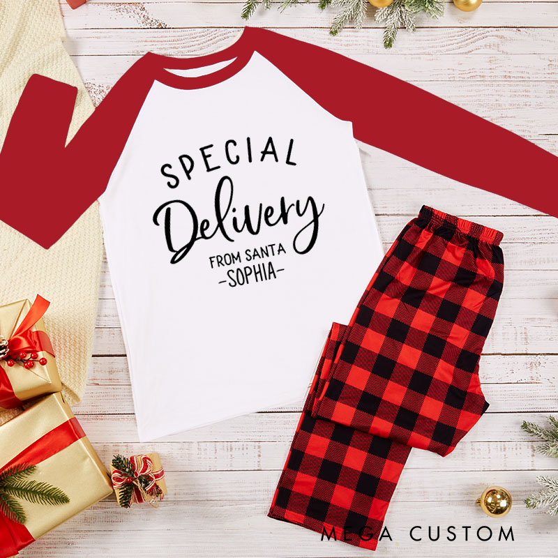 Personalized Couple Just Call Me Santa and Special Delivery from Santa Pajamas Christmas Matching Pjs for Husband Wife Boyfriend Girlfriend