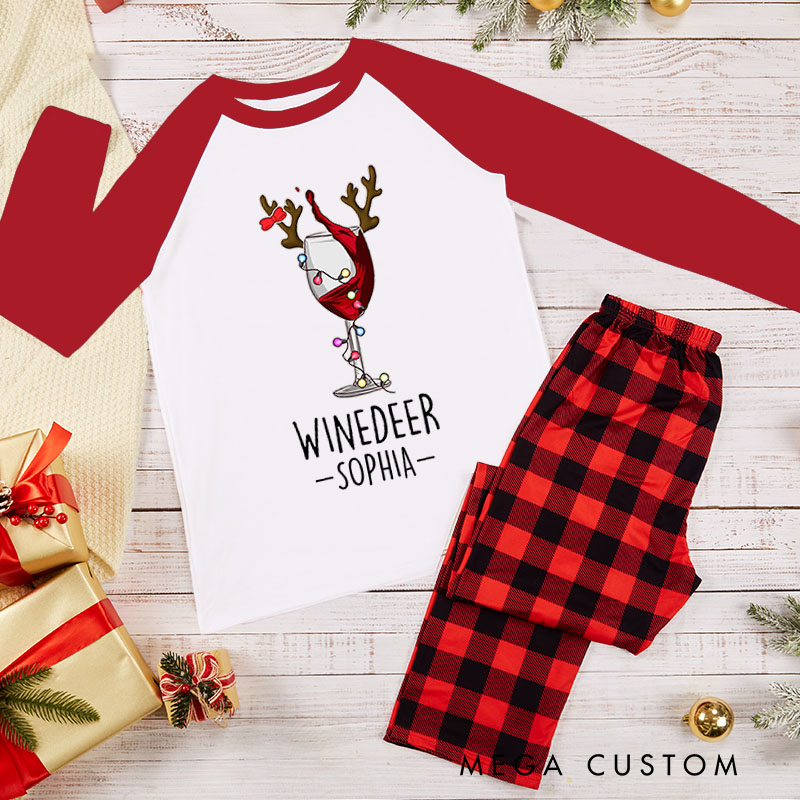 Personalized Couple Reinbeer and Winedeer Xmas Matching Pajamas Christmas Matching Pjs for Husband Wife Boyfriend Girlfriend