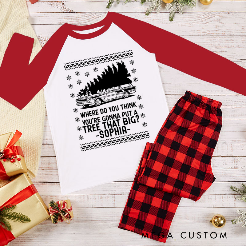 Personalized Couple Bend Over and I’ll Show You Matching Pajamas Where Do You Think You’re Gonna Put a Tree That Big Christmas Pjs for Husband Wife