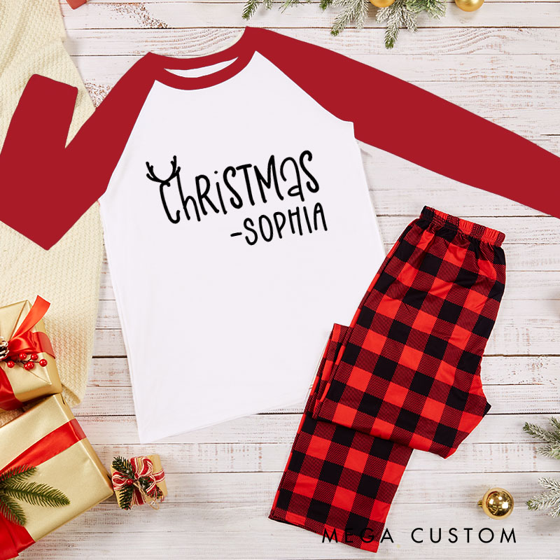 Personalized Couple Merry and Christmas with Antler Xmas Matching Pajamas Christmas Pjs for Husband Wife Boyfriend Girlfriend