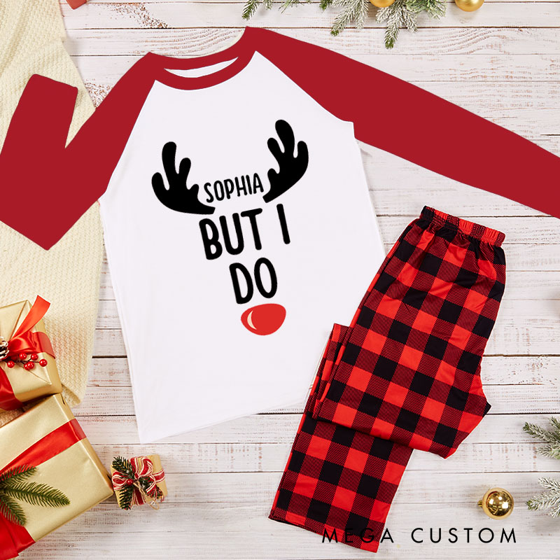 Personalized I Don't Do Matching Christmas Outfits But I Do with Antlers Pajamas Couple Christmas Matching Pjs for Husband Wife Boyfriend Girlfriend