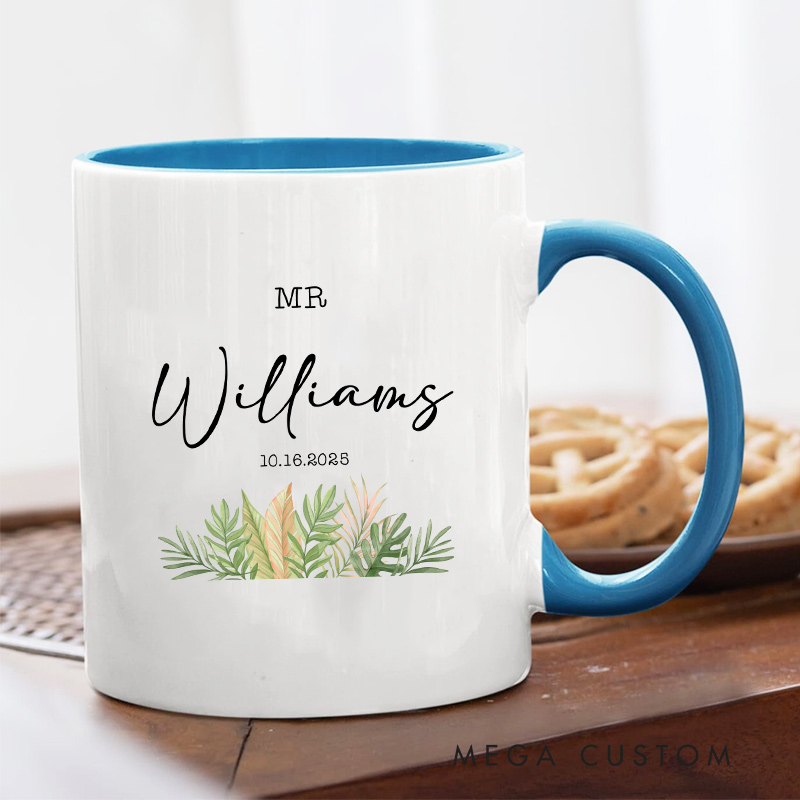 Personalized Mr & Mrs Wedding Date Mug Couple Wedding Coffee Cup for Her Him Ceramic Cup for Couple Newlyweds