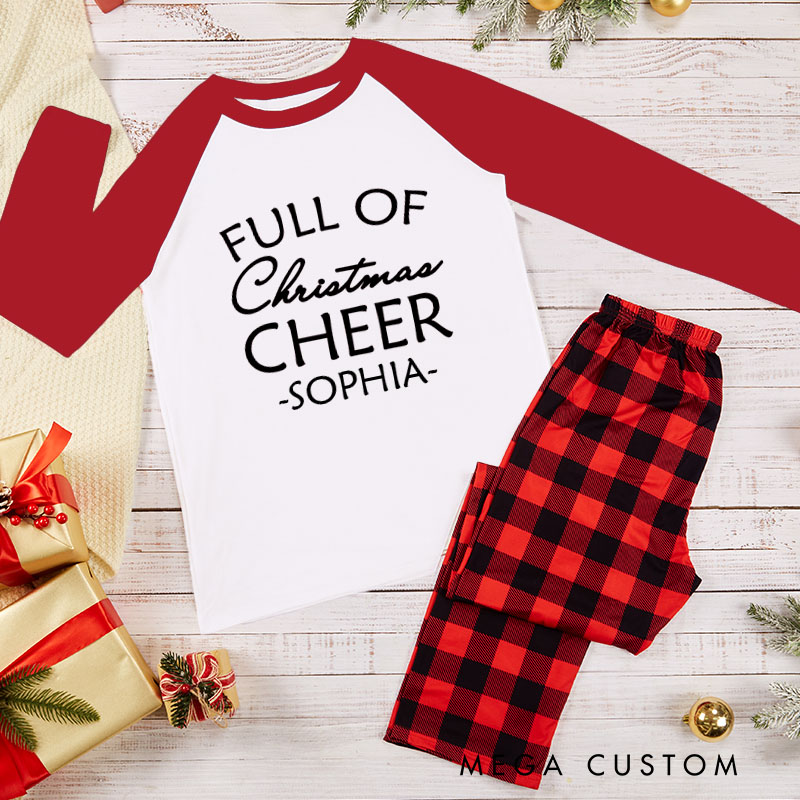 Personalized Couple Minimalist Full of Christmas Beer and Full of Christmas Cheer Matching Pajamas Christmas Pjs for Husband Wife Boyfriend Girlfriend