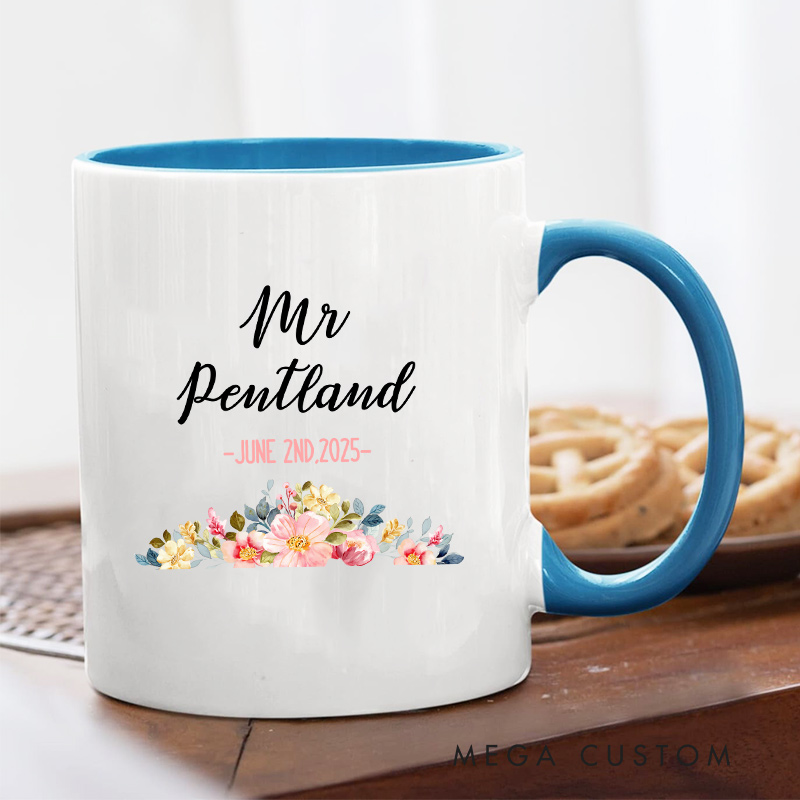 Personalized Floral Mr & Mrs Wedding Mug Ceramic Coffee Cup for Husband Wife Anniversary Couple Mug for Newlyweds