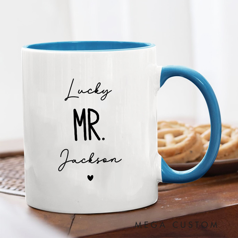 Personalized Lucky Mr. & Future Mrs.  Mug Groom Bride Ceramic Coffee Cup for Newlyweds Wedding Couple Mug for Her Him