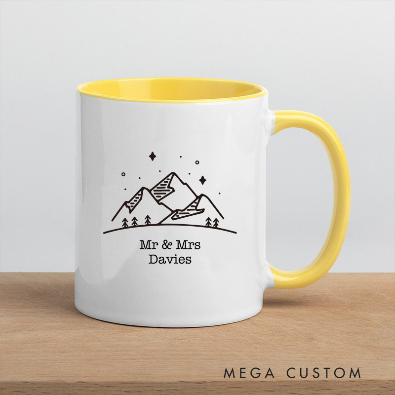 Personalized Mountain Adventure Wedding Mug Coffee Mug for Husband Wife Couple Ceramic Mug for Newlywed Couple Anniversary Gift
