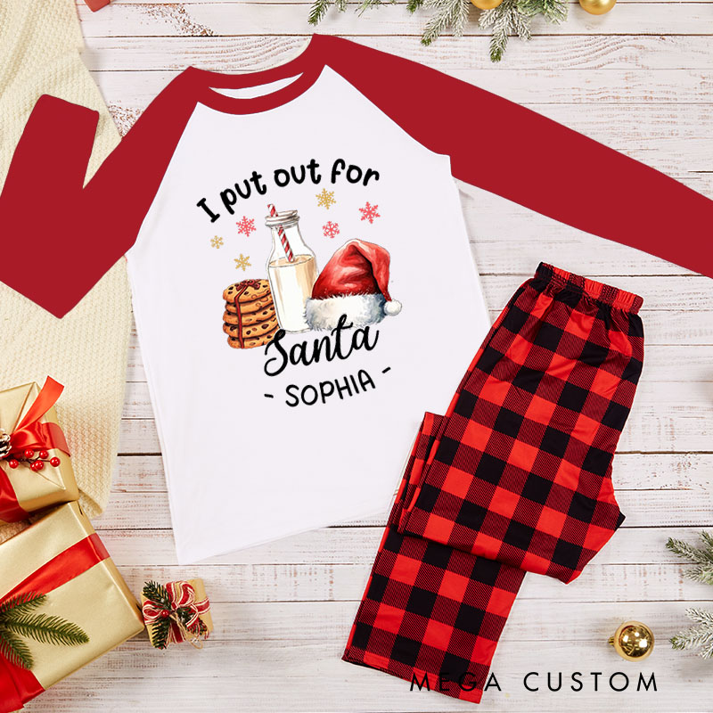 Personalized Couple Santa and I Put Out For Santa Xmas Pajamas Christmas with Name Christmas Matching Pjs for Husband Wife Boyfriend Girlfriend