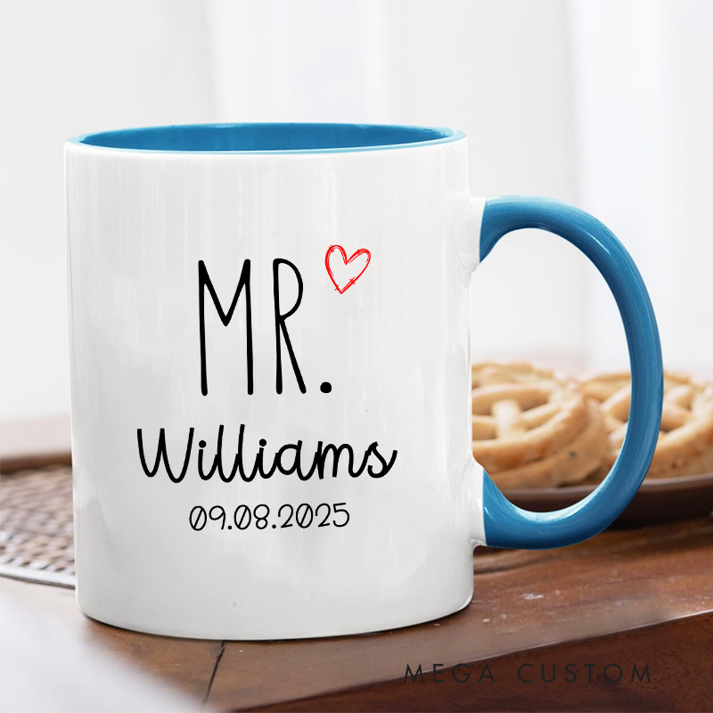 Personalized Mr. & Mrs. Wedding Date Mug Ceramic Coffee Mug for Newlywed Husband Wife Coffee Mug Couple Anniversary Cup