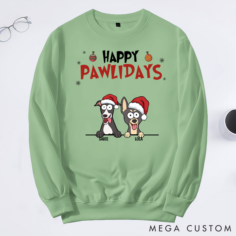 Personalized Dog Lover Happy Pawlidays Sweatshirts