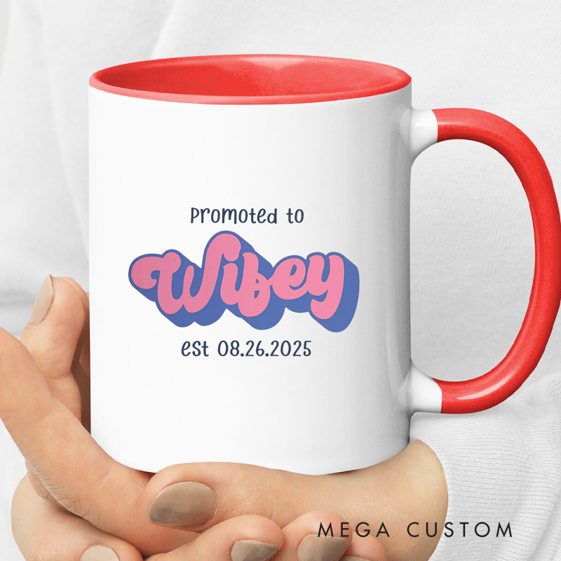 Personalized Promoted to Hubby & Wifey Mugs Humors Coffee Mug for Couple Husband Wife Coffee Cup Newlywed Anniversary Cup