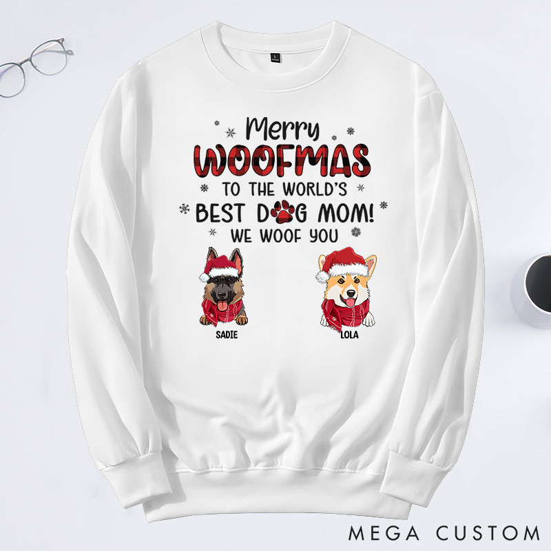 Personalized Dog Lover We Woof You A Merry Woofmas Mom Version Sweatshirts