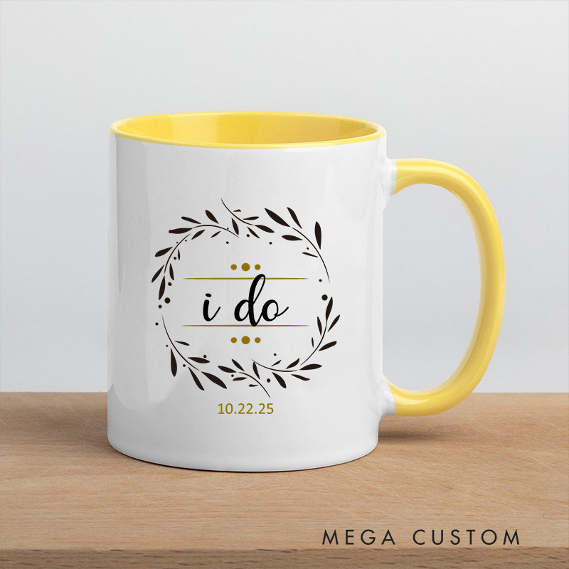 Personalized I Do & Me Too Wedding Date Mug Couple Wedding Vows Coffee Mug Bride Groom Coffee Cup for Newlywed