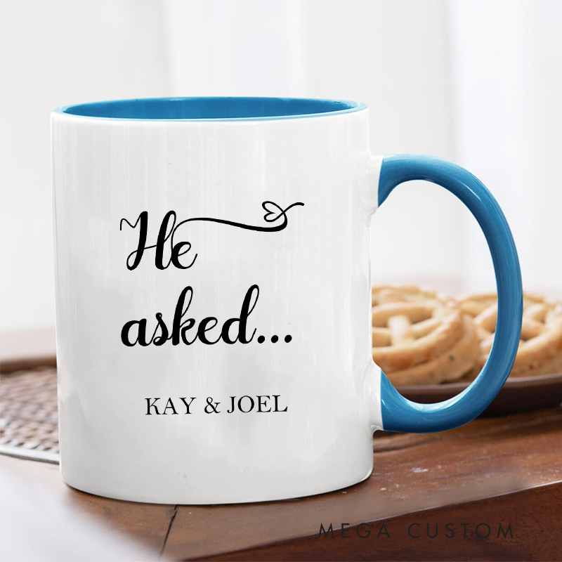 Personalized Couple Engagement Mug He Asked She Said Yes Wedding Mug for Newlyweds Coffee Cup for Husband Wife