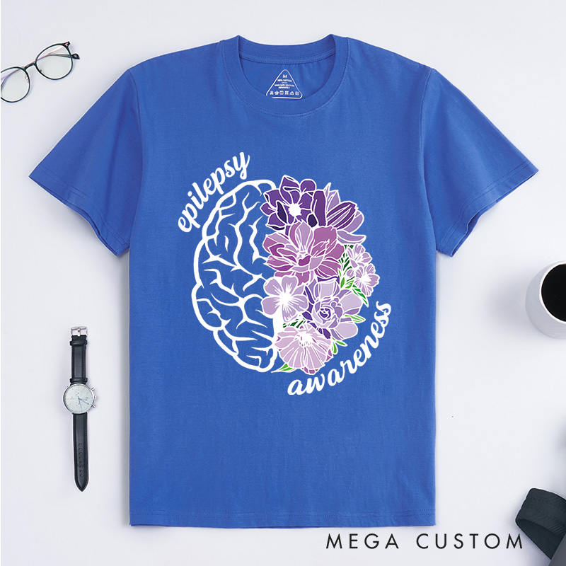 Personalized Epilepsy Awareness Floral Brain Inspirational Support Design T-shirt
