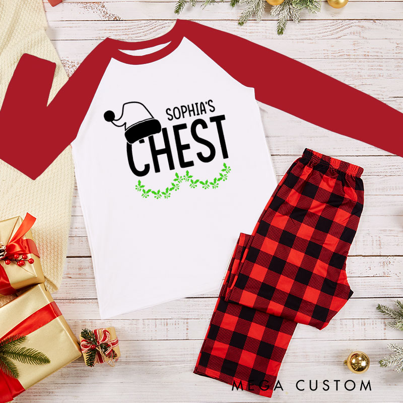 Personalized Cheeky Couple Christmas Nuts and Chest Xmas Pajamas with Name Christmas Matching Pjs for Husband Wife Boyfriend Girlfriend