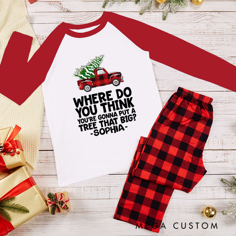 Personalized Funny Couple Bend Over and I’ll Show You Xmas Pajamas Truck Carrying a Christmas Tree Matching Pjs for Husband Wife Boyfriend Girlfriend