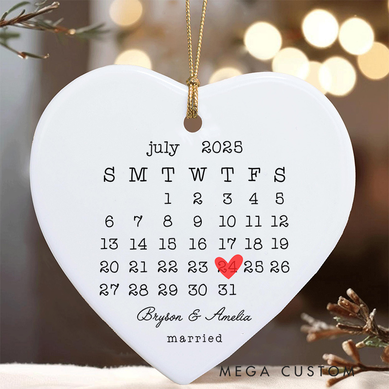 Personalized Wedding Date Calendar Ornament Couple Wedding Date Christmas Ornament Couple Christmas Gift Name and Date Ornament