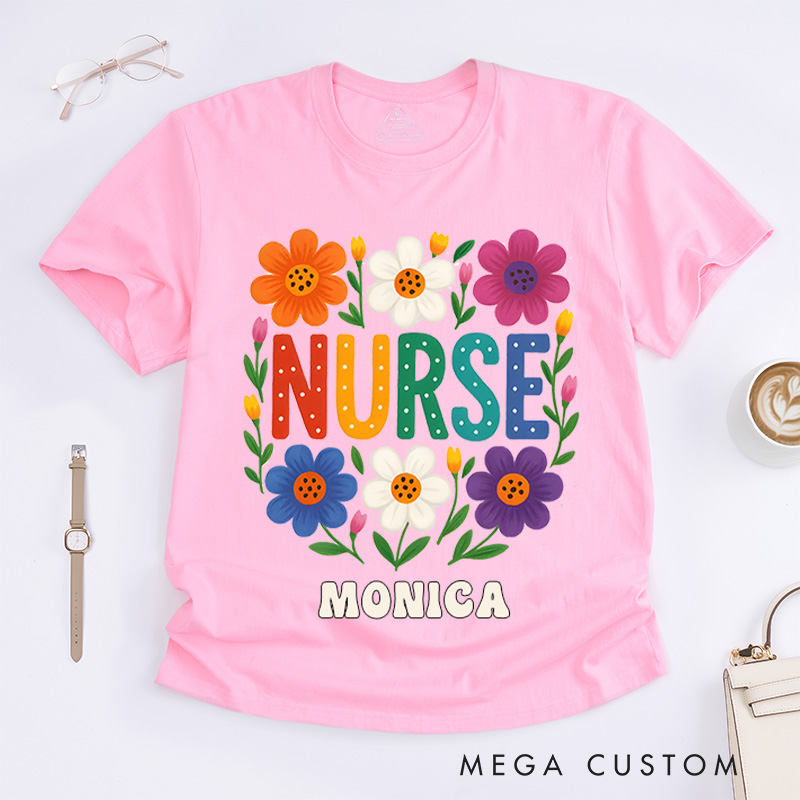 Personalized Nurse T-Shirts Nurse in Bloom Fashion Design T-Shirts
