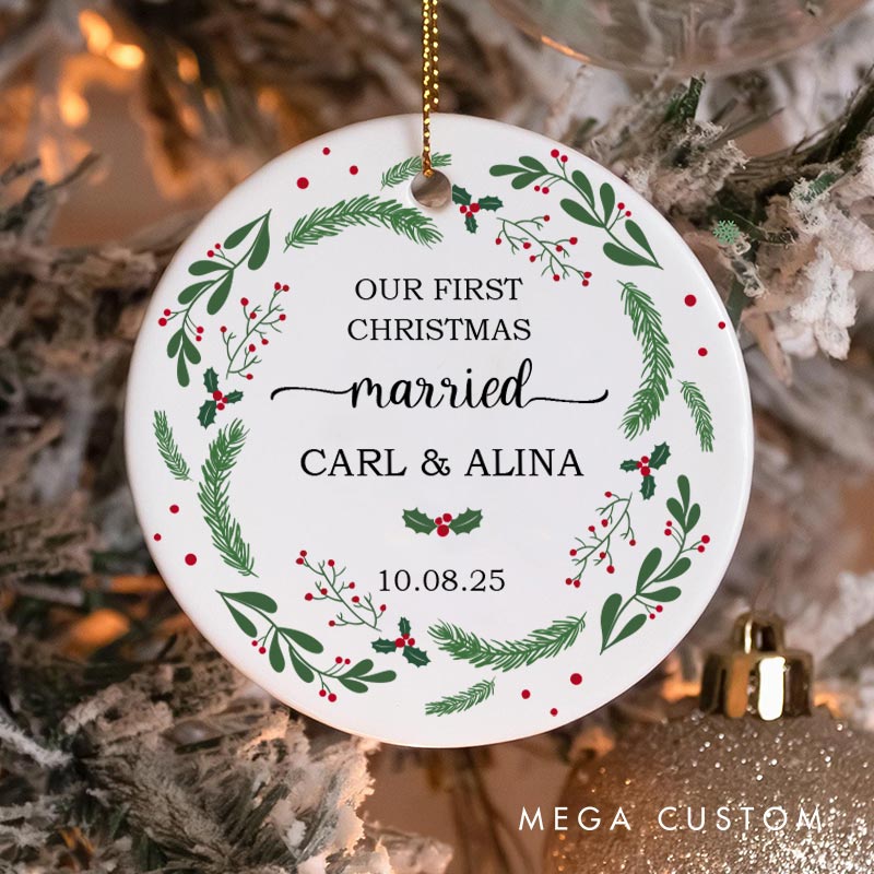 Personalized Our First Christmas Married Ornament Couple Christmas Ornament Married Keepsake Gift Ornament with Name and Date