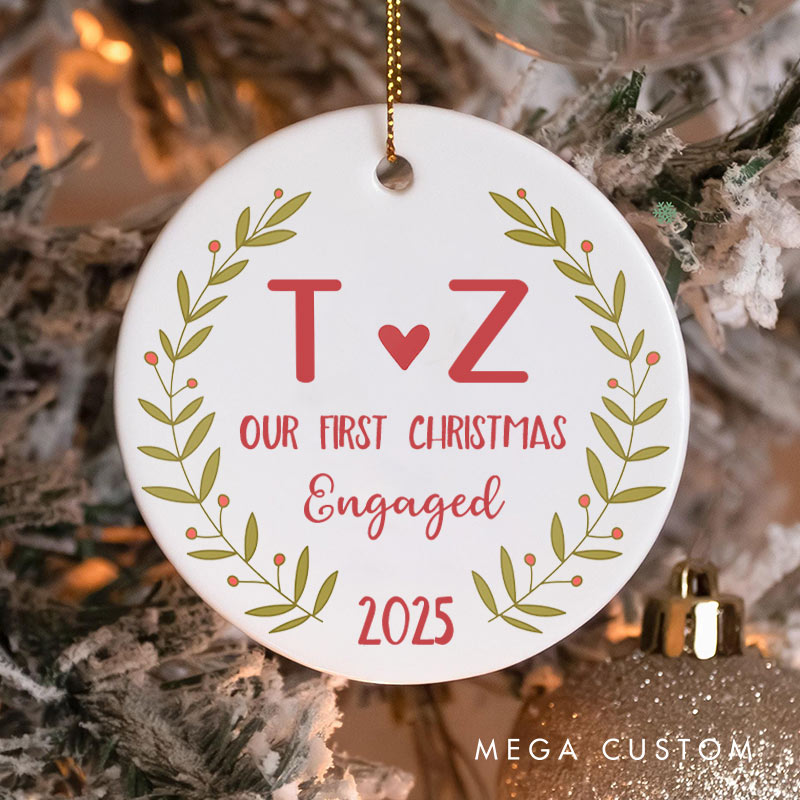 Personalized Our First Christmas Engaged Ornament Couple Engagement Christmas Ornament for Him Her Xmas Decor Ornament