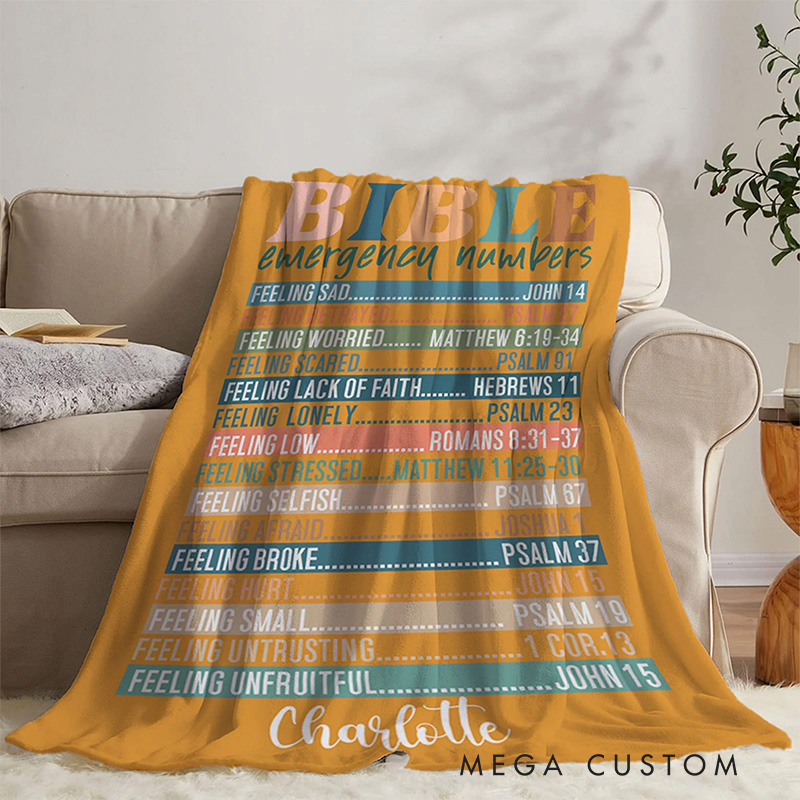 Personalized Bible Emergency Numbers Soft Throw Blanket with Name Home Decor Birthday Gift for Christian
