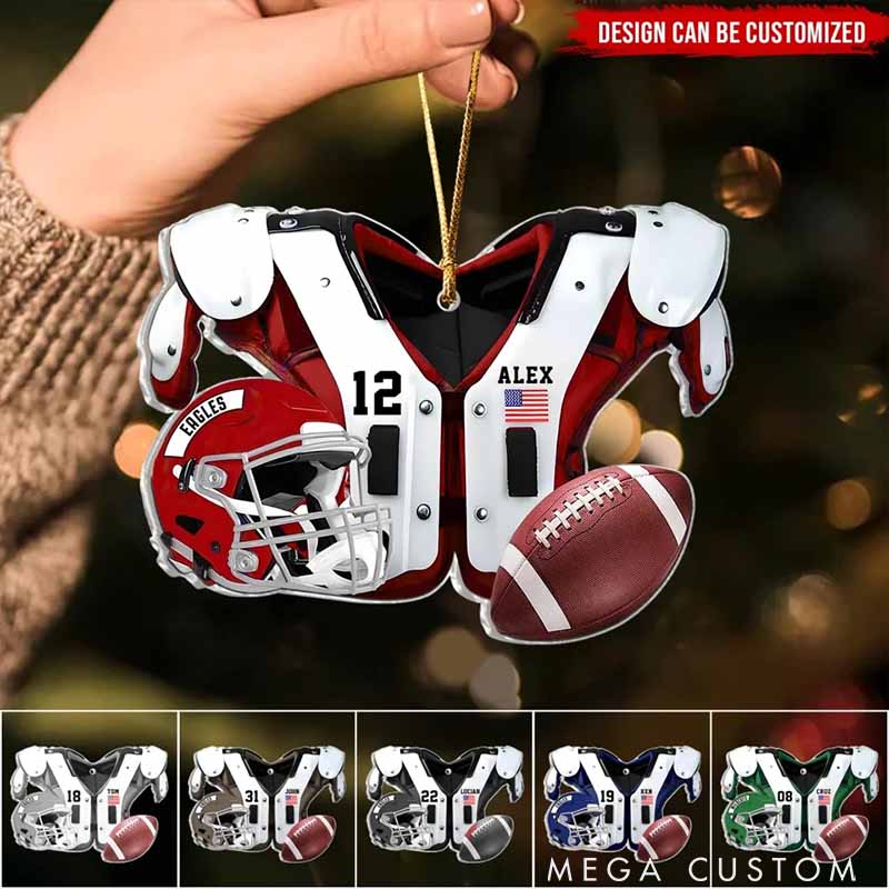 Personalized American Football Jersey and Helmet Design Ornament with Custom Team Name, Player Name and Number
