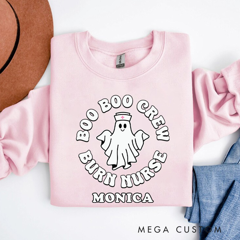 Personalized Nurse Halloween Sweatshirt Customized Boo Boo Crew Burn Nurse Design Sweatshirt Nurse Halloween Gifts