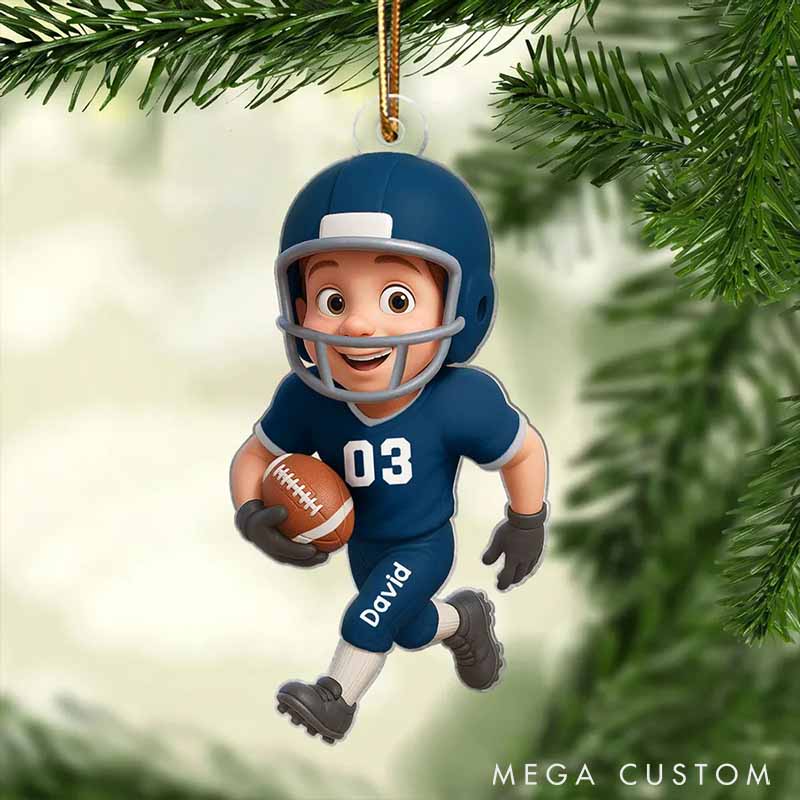 Personalized American Football Design Ornament with Custom Player Name and Number for Christmas Gift