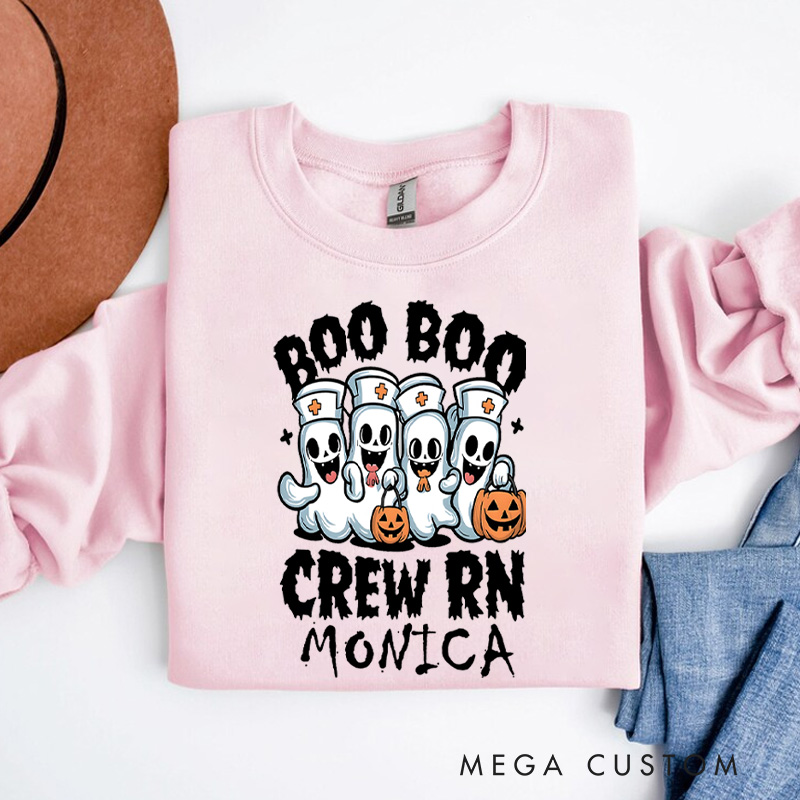Personalized Nurse Halloween Sweatshirt Customized Boo Boo Crew RN Design Sweatshirt Nurse Halloween Gifts