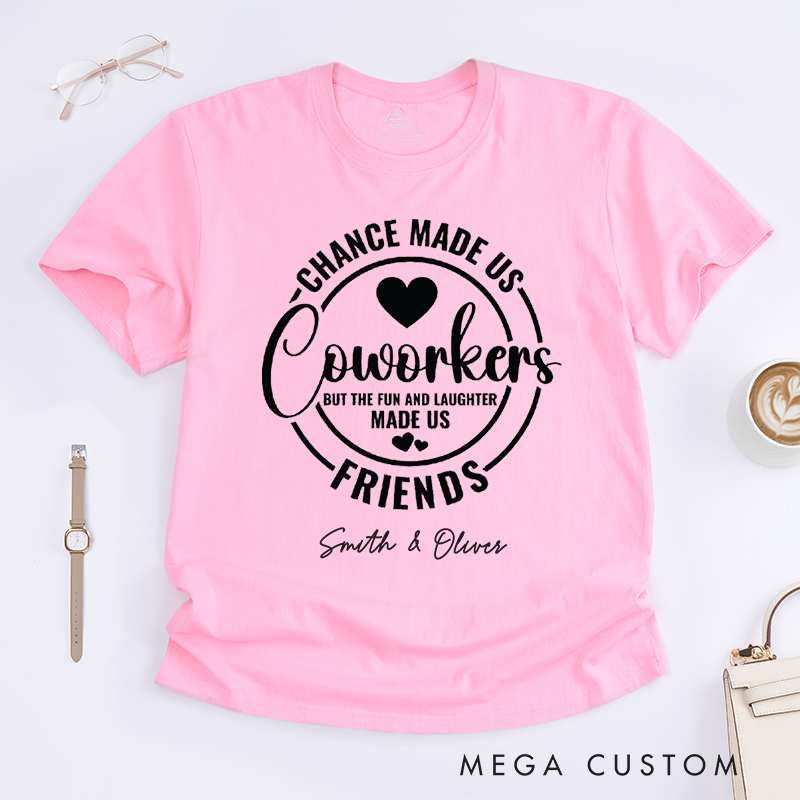 Personalized "Coworkers to Friends" T-Shirt – Fun and Laughter Custom Gift with Heart Circle Design T-Shirt